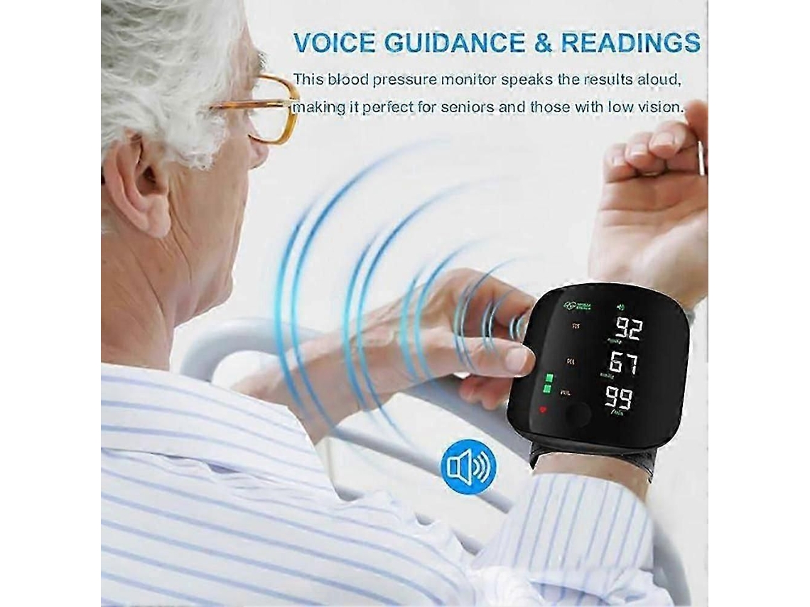 Monitor De Pressão Arterial De Pulso Inteligente - Recarregável, Viseira Grande, Instruções De Voz, Precisão Precisa Para Casa E Viagens, Adequad