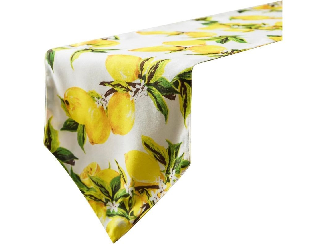 Runner De Mesa Impermeável Com Padrão De Limões: Decoração Para Comedor, Festa E Cozinha 200x30 Cm
