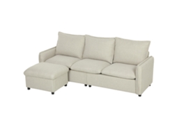 Sofá De 3 Lugares Com Puff De Armazenamento. Sofá Modular De Canto 212 Cm. Almofadas De Mola. Tecido De Linho. Creme