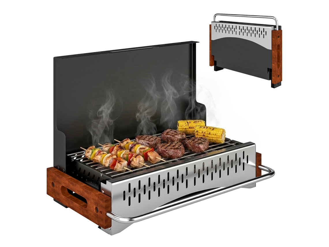 Churrasqueira Portátil Dobrável 50.5x34x33cm com Bandeja de Carvão Removível para Camping e Picnic Preta BTFORUS