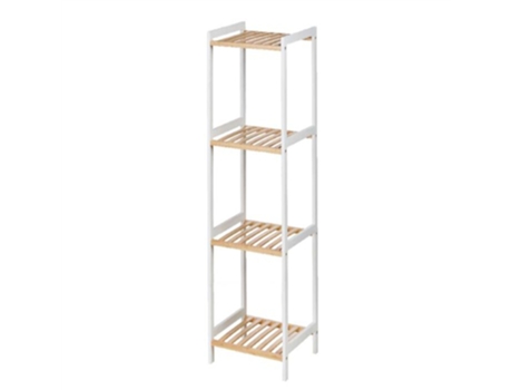 Prateleiras de casa de banho quadradas brancas 4 prateleiras de bambu