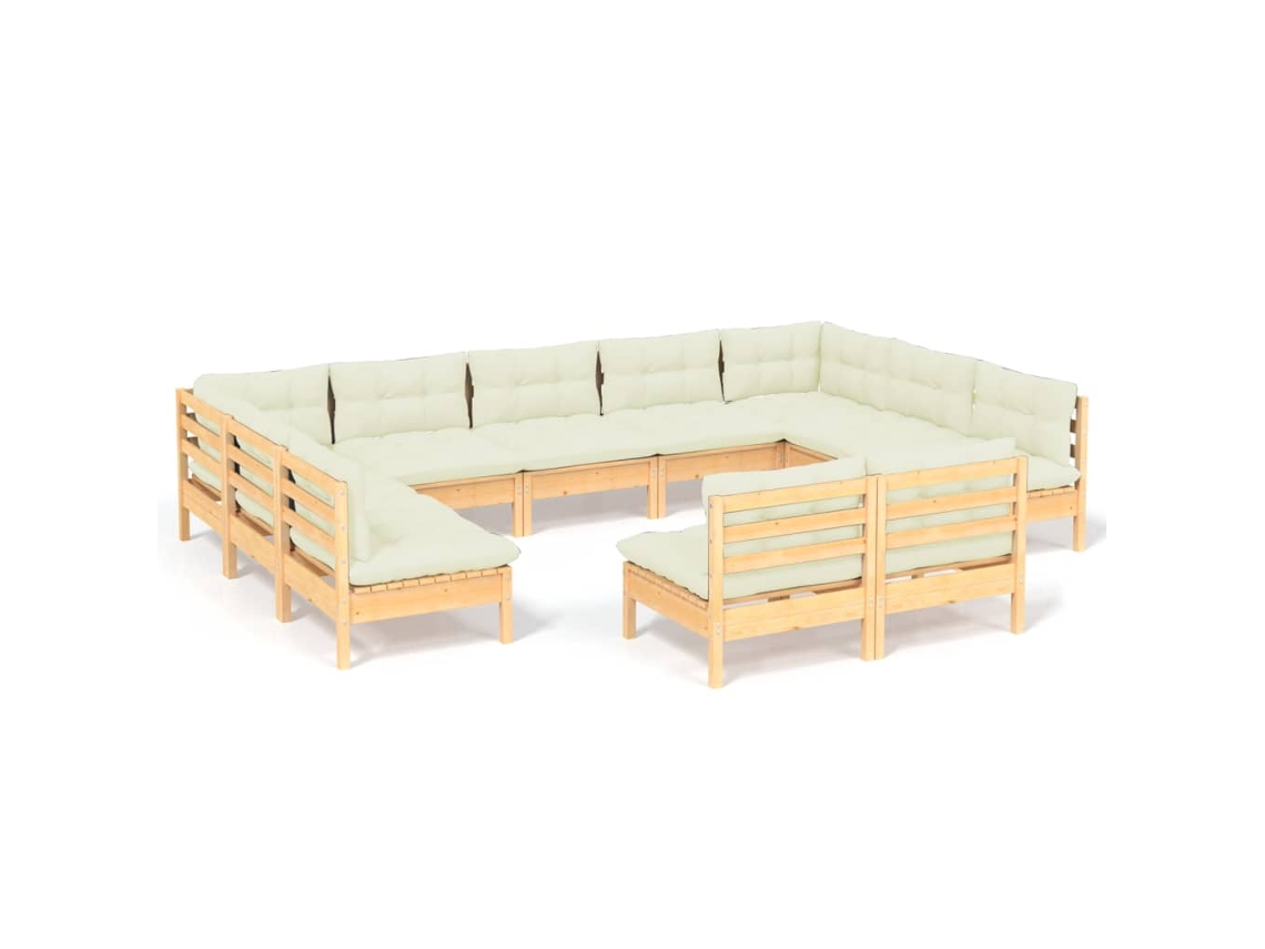Conjunto de 11 Lounge Jardim com Almofadões Creme Pinho Maciço MAISON EXCLUSIVE