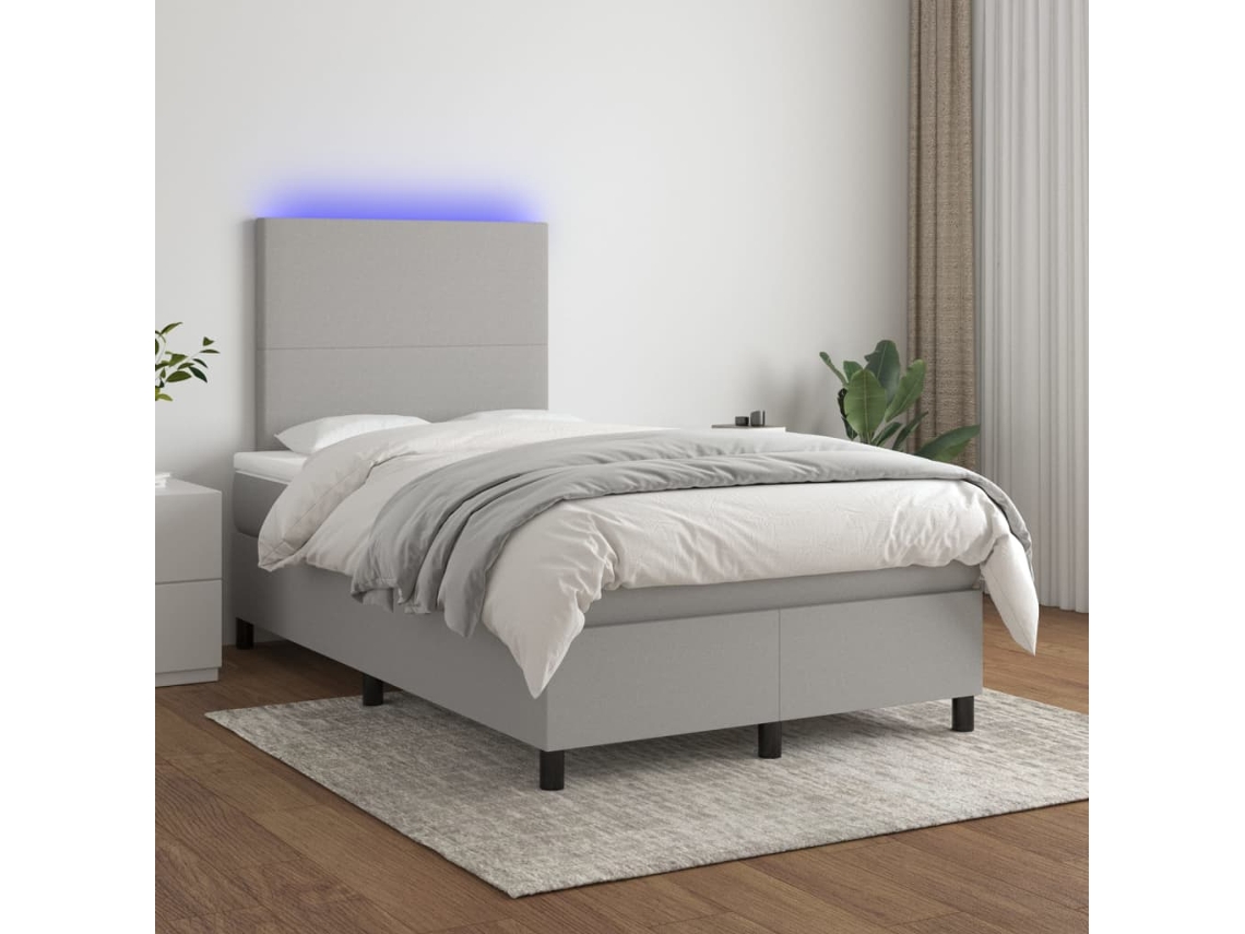 Vidaxl Cama Box Spring C/ Colchão E Led 120x200 Cm Tecido Cinza-claro