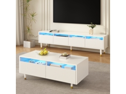 Conjunto Móvel Led Branco Dourado Ondas Acrílico Sala