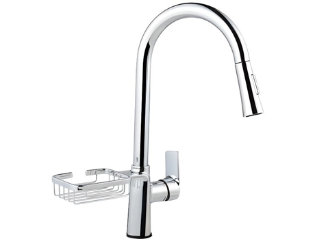 Torneira De Pia Com Bica Alta E Duchinha Extensível, Misturador De Cozinha De Bico Rotativo 360°, Prata Brilhante
