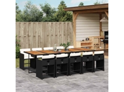 Vidaxl 11 Pcs Conjunto De Jantar P/ Jardim C/ Almofadões Vime Pe Preto
