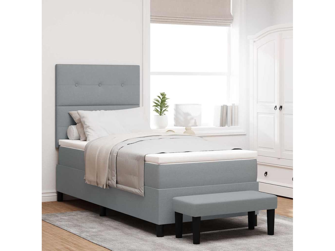 Vidaxl Cama Box Com Cabeceira Cinzento-claro 90 X 190 Cm Tecido