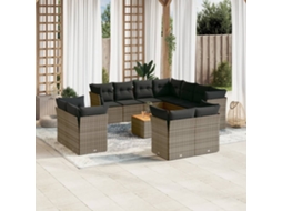 Vidaxl 12 Pcs Conjunto De Sofás Jardim C/ Almofadões Vime Pe Cinzento