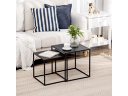 Conjunto 2 Mesas Encaixe Quadradas Aço: Grande 40cm, Pequeno 35cm, Preto