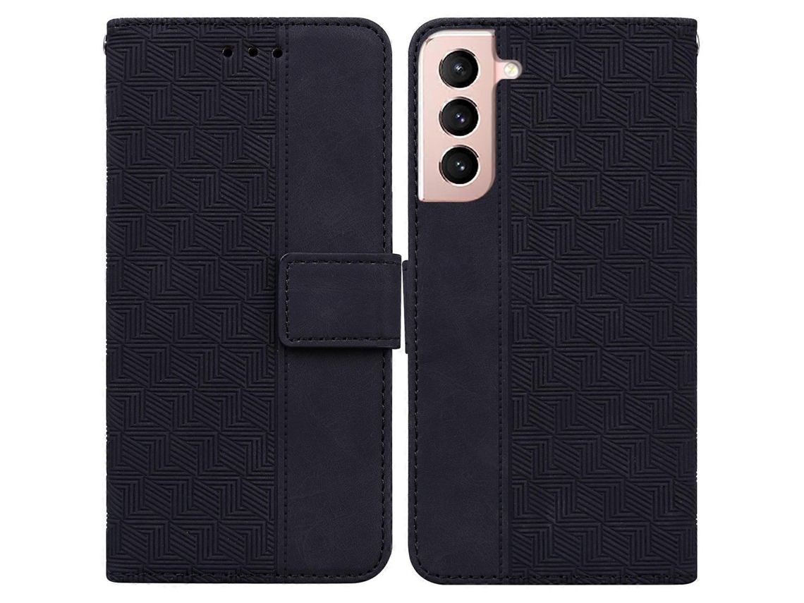 Capa De Couro Com Relevo Geométrico Para Samsung Galaxy S22 5g