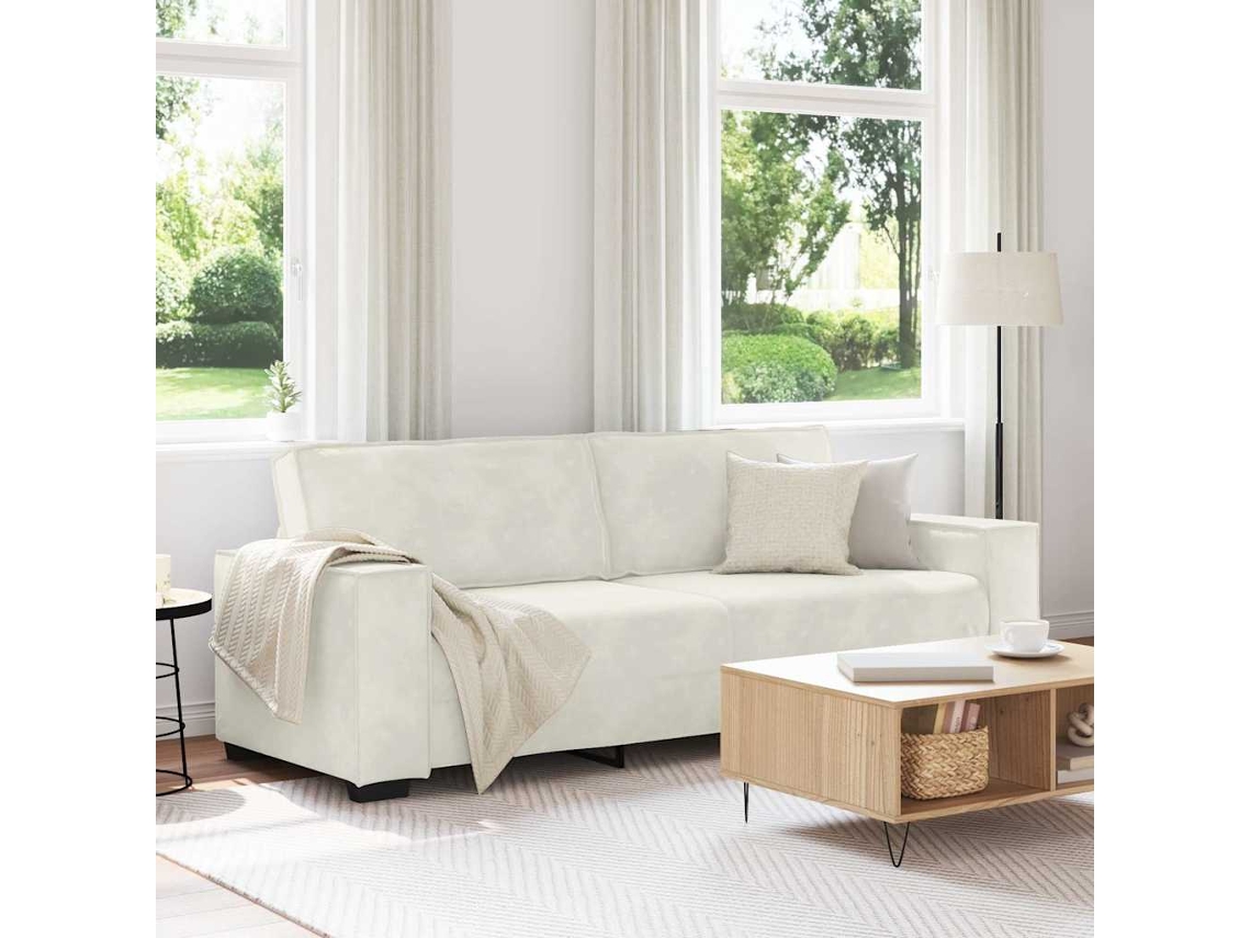 Vidaxl Sofá De 3 Lugares 220x78x84 Cm Veludo Cor Creme