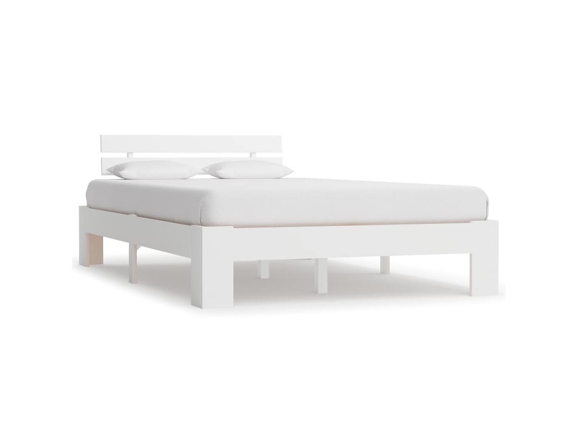 Vidaxl Estrutura De Cama Com Cabeceira 140x200 Cm Pinho Maciço Branco