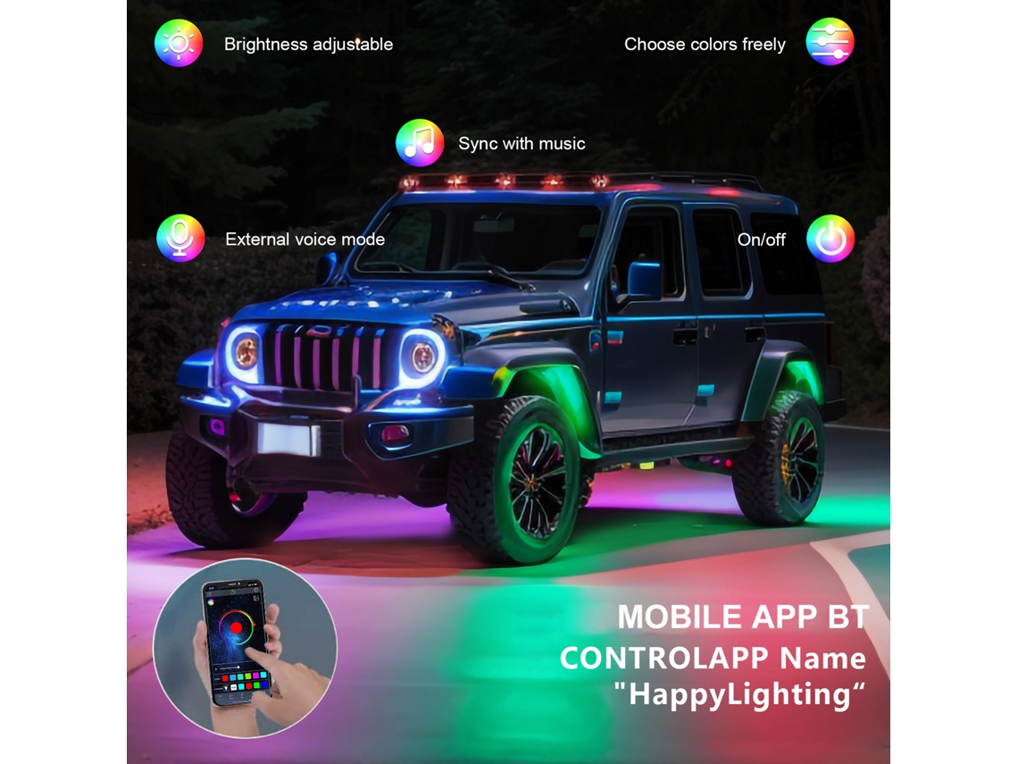 6pcs Led Rock Lights App Bt Controller Music Sync Waterproof Suv Atv Utv
