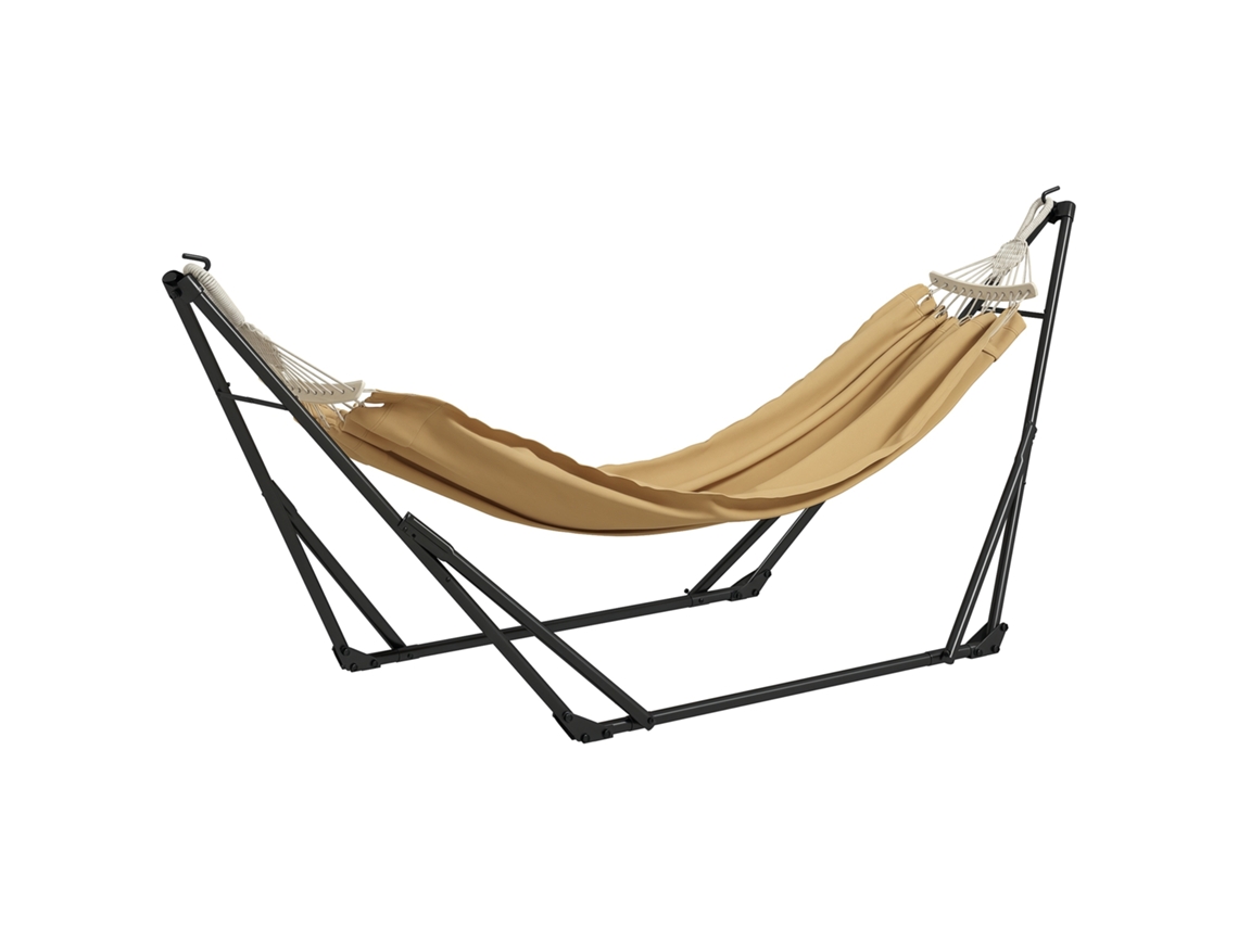 Fique em pé com rede de aço dobrável 2 em 1 para rede ou cadeira suspensa, bolsa inclusa 263x89x100 cm cáqui S/MARCA