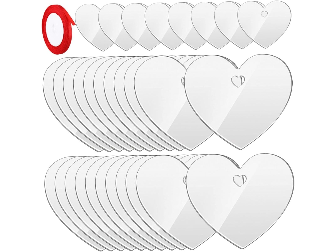 Conjunto de Colgantes de Corazón Acrílico con Imagen de la Virgen María GOKOCO (75 cm)