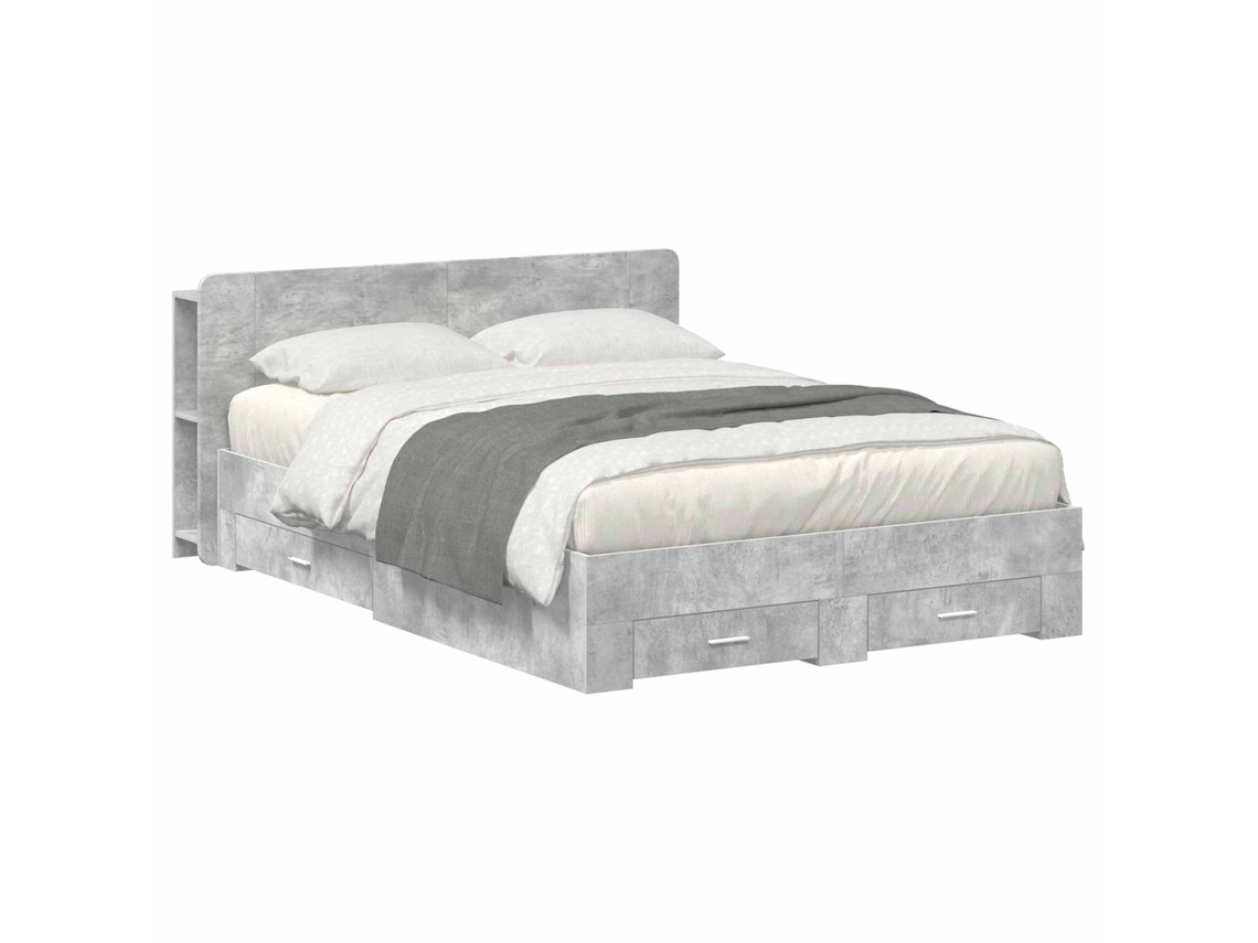 Vidaxl Estrutura De Cama Com Armazenamento Cinzento Cimento