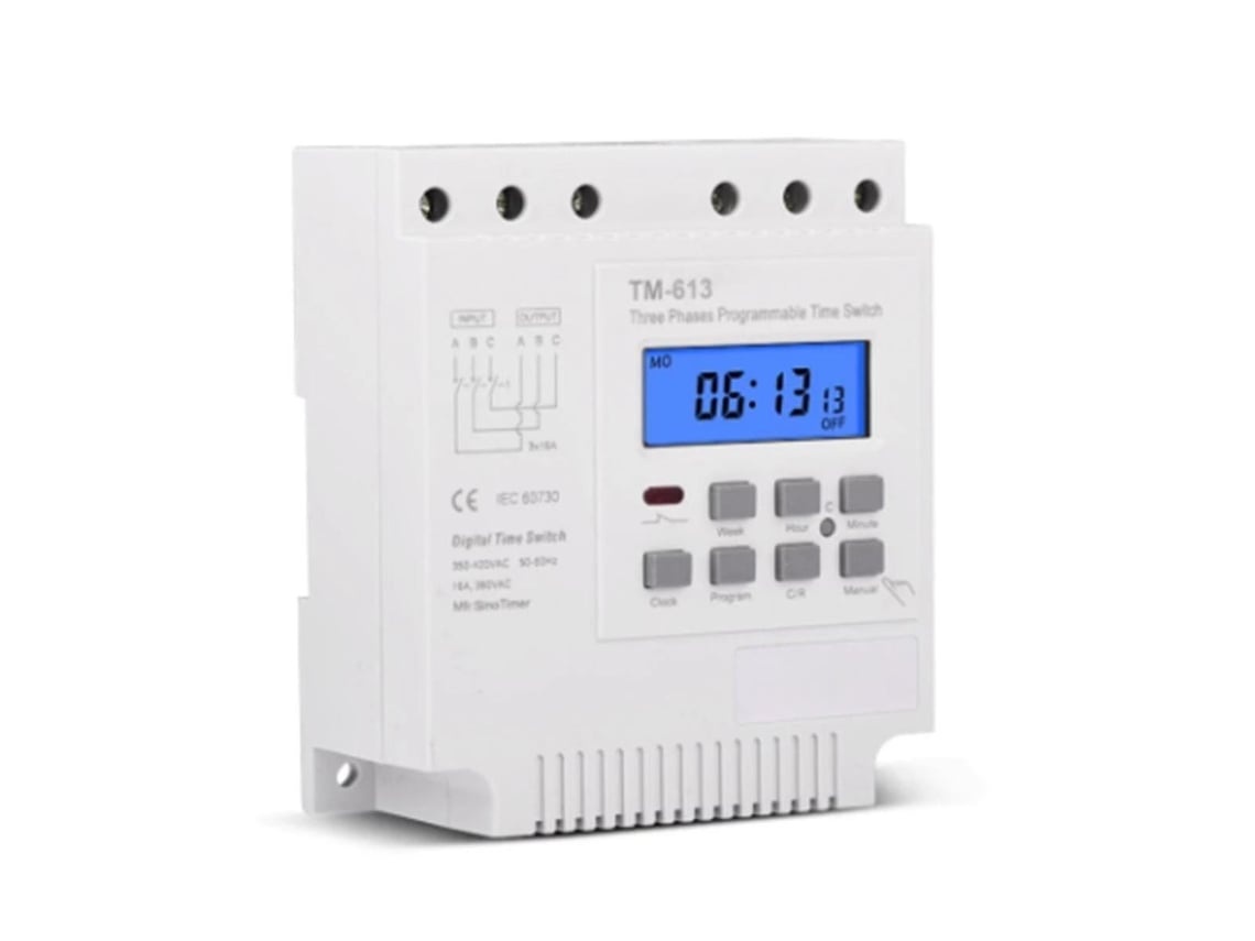 Rebe interruptor Programável de Temporizador Trifásico 380v 415v com Retroiluminação e Bateria de Reserva Blanco