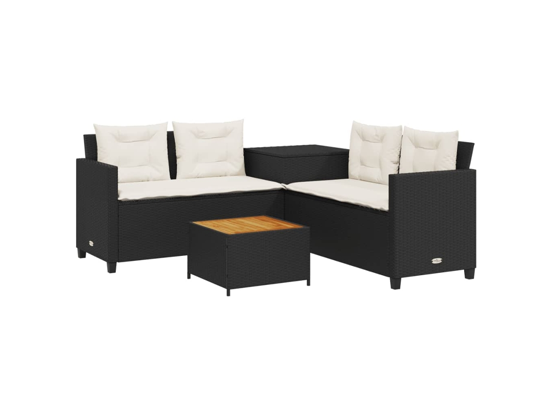 Sofá de jardim em forma de L com mesa e almofadões Vime Brown MAISON EXCLUSIVE (dimensões sem)