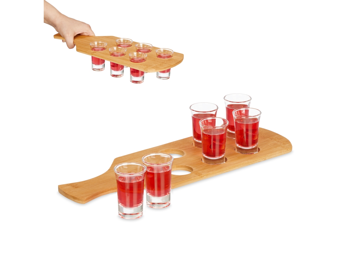 Tabuleiro Para Shots Relaxdays, Com 6 Copos, 4 Cl, Tabuleiro Com Pega, Suporte Para Copos, Bambu, Natural