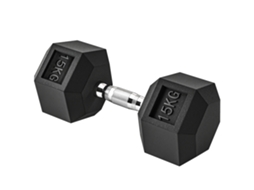Halter Courte Poids 15 Kg - 1 Peça, Halter Hexagonal Para Treino - Borracha Metálica Preta Halter Courte Poids 15 Kg - 1 Peça, Halter Hexagonal Para
