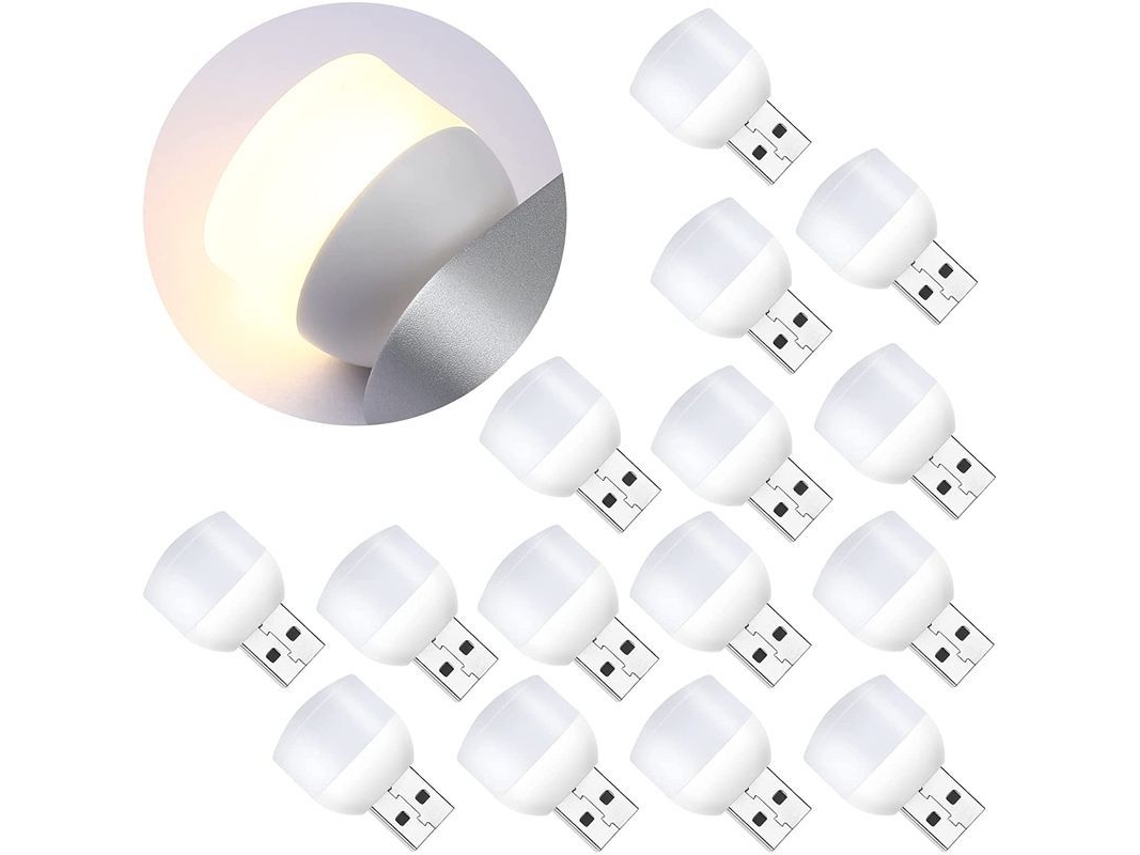 Nova Line 16 Luminárias Led Usb Portáteis Mini para Noite Luz Ambiente Quente Branco para Casa e Carro