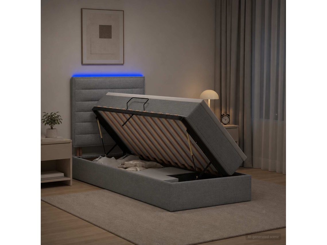 Vidaxl Cama De Armazenamento Led Com Colchão Cinzento-claro