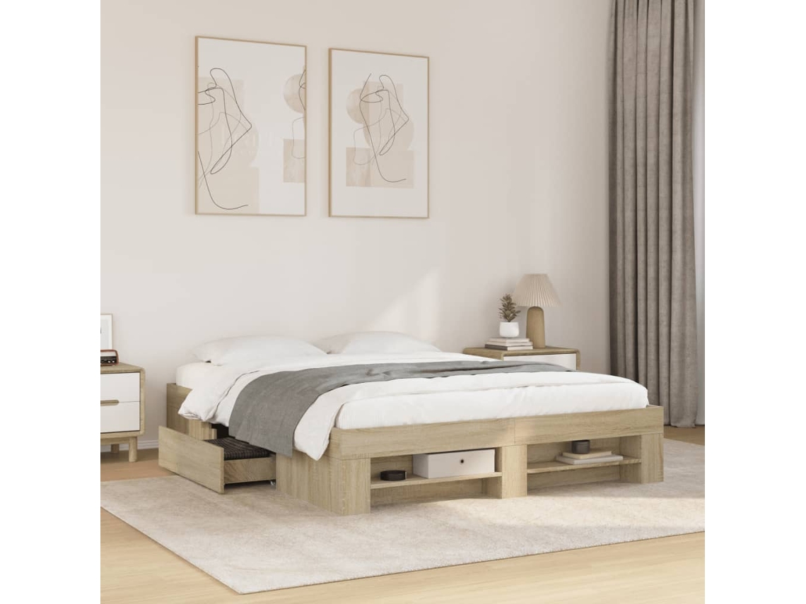 Vidaxl Estrutura Cama S/ Colchão Derivados De Madeira Carvalho Sonoma