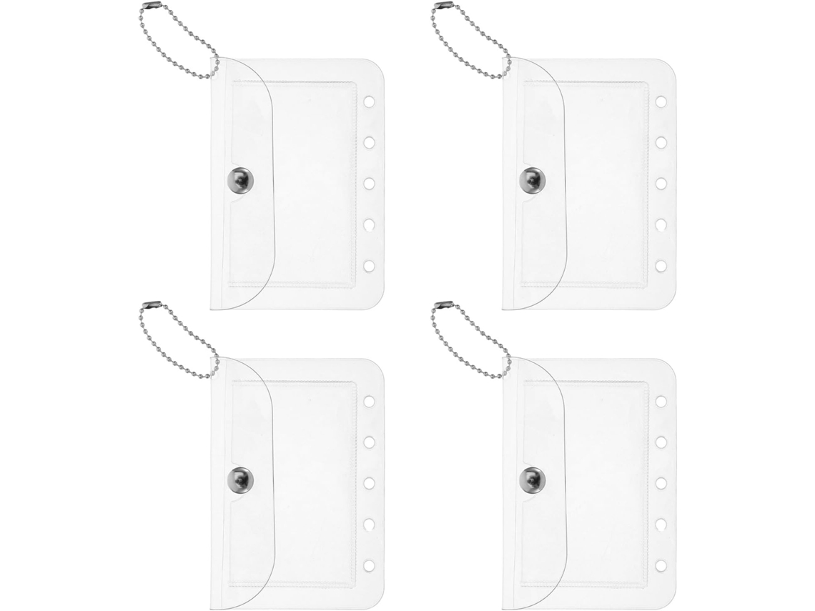 Pasta transparente removível com 4 compartimentos, compatível com pastas de 5 argolas, organizador de fotos portátil.