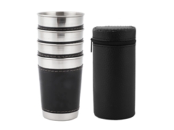Nova Line 4pcs Copo de Vinho e Café Mini Portátil de Aço Inoxidável com Capa de Couro 170ml
