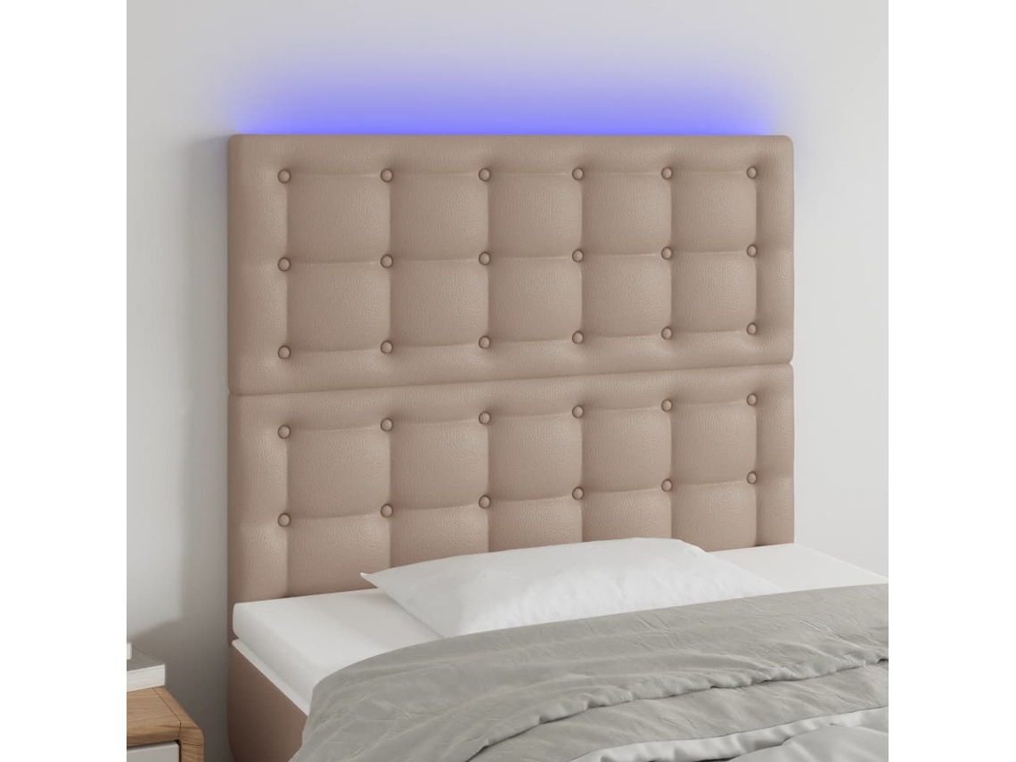 Vidaxl Cabeceira Cama C/ Led Couro Artif. 80x5x118/128 Cm Cappuccino