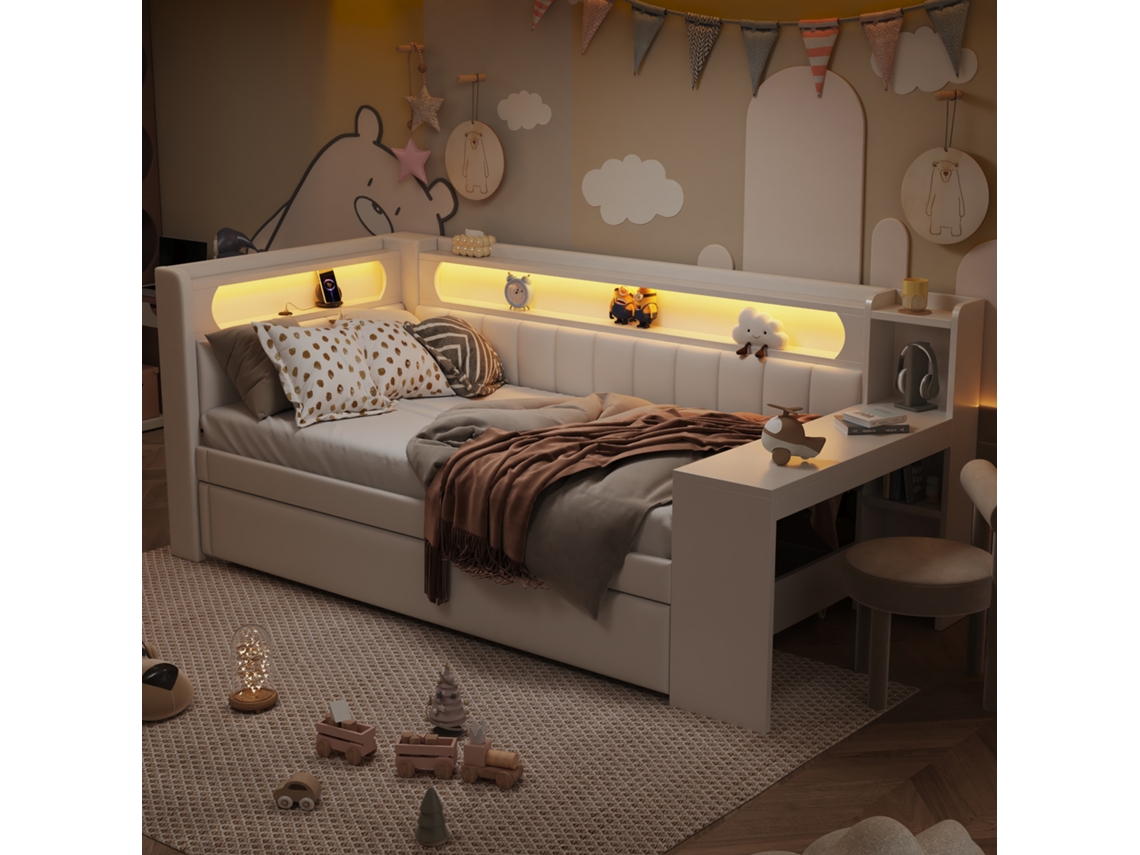 Sofá-cama 90x200 Usb Led Auxiliar Escrivaninha Branco