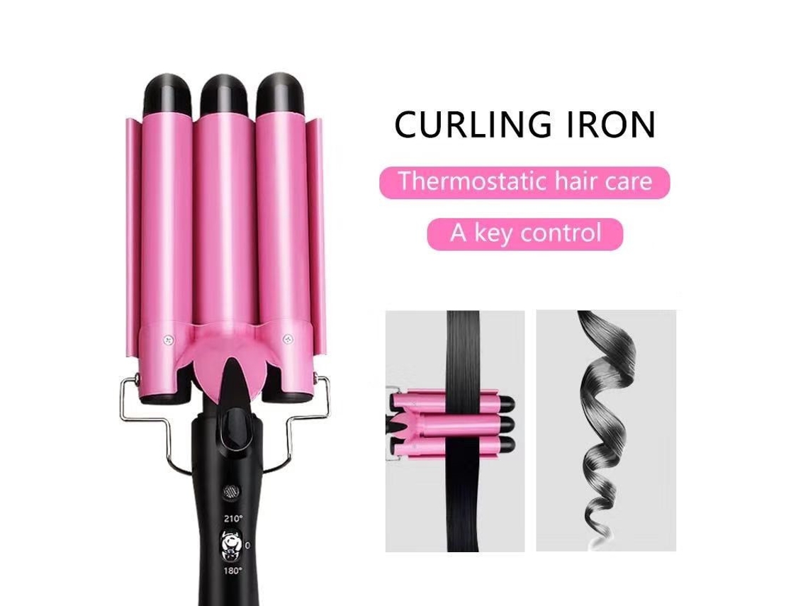 Modelador de cabelo YANYXR com 3 tubos de 25mm, rosa, leve, proteção capilar