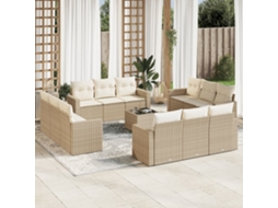 Vidaxl 13 Pcs Conjunto De Sofás P/ Jardim Com Almofadões Vime Pe Bege