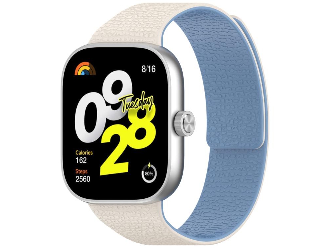 Bracelete para Redmi Watch 6 / 5 / 4 XIAOMOYU em silicone macio magnético com textura de lichia e plugue de metal branco e azul neblina