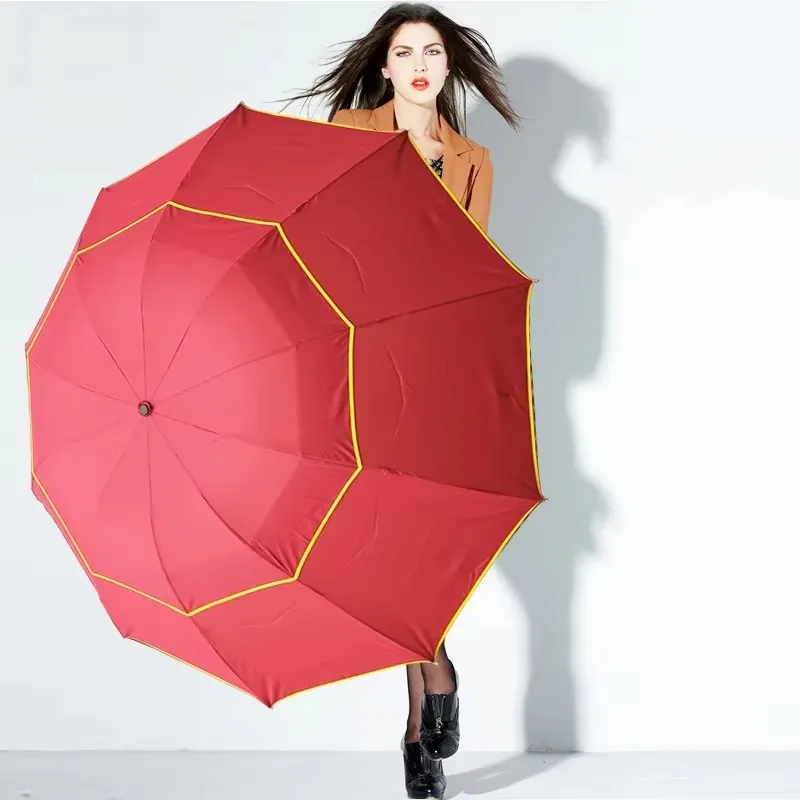 (vermelho, 10k) Guarda-chuva De Duas Cabeças, Resistente Ao Vento E À Chuva, Grande, Dobrável E Não Automático.