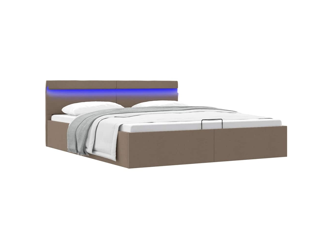 Vidaxl Cama Hidráuli. Arrumação Led 160x200cm Tecido Cinza acastanhado
