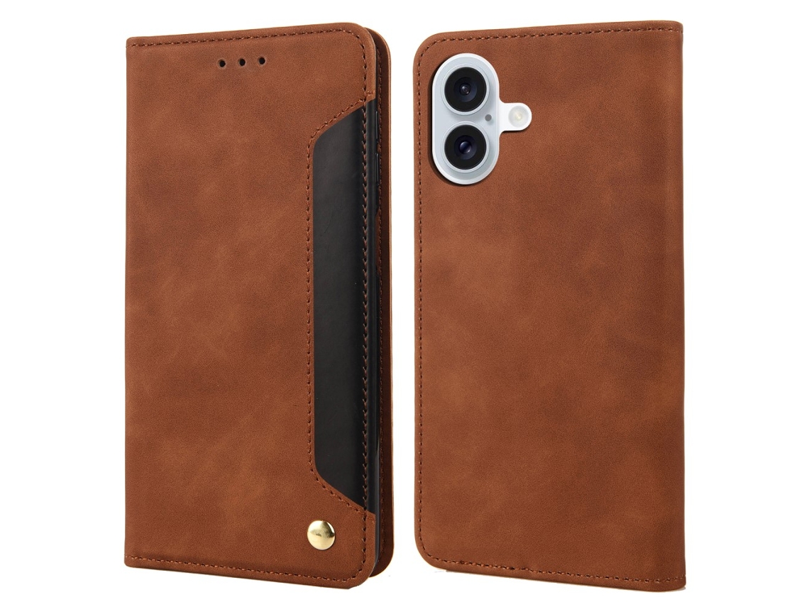 Capa Em Couro Pu À Prova De Choque Para Apple Iphone 16 Plus Castanho