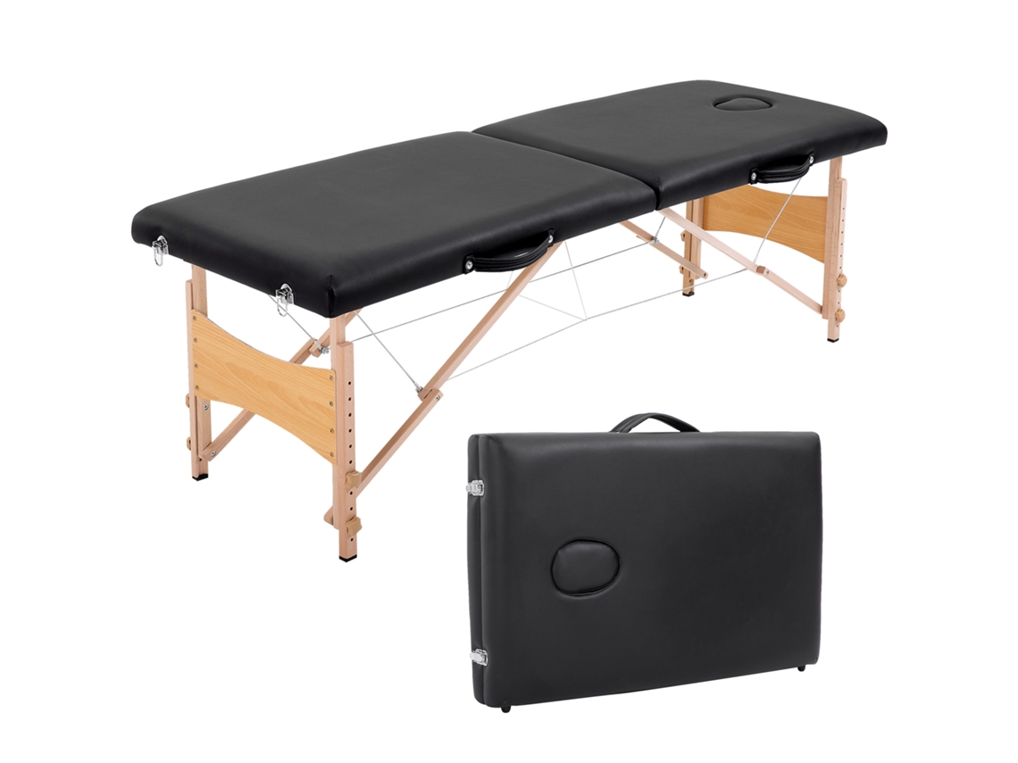Mesa de massagem dobrável, 2 zonas, ajustável, portátil, madeira, 81cm, preto | S/MARCA