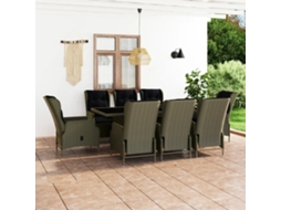 Vidaxl 9 Pcs Conjunto Jantar Exterior Com Almofadões Vime Pe Castanho