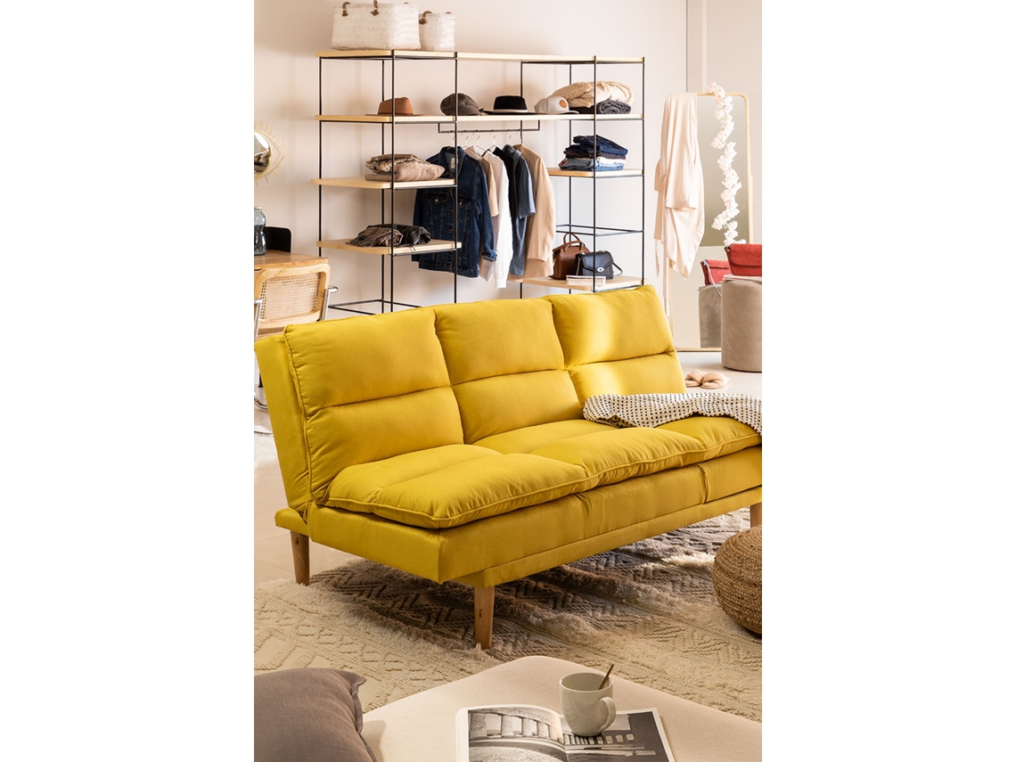 SofáCama SKLUM Em Linho De 2 Lugares Veka Linho Amarelo Intenso Worten.pt