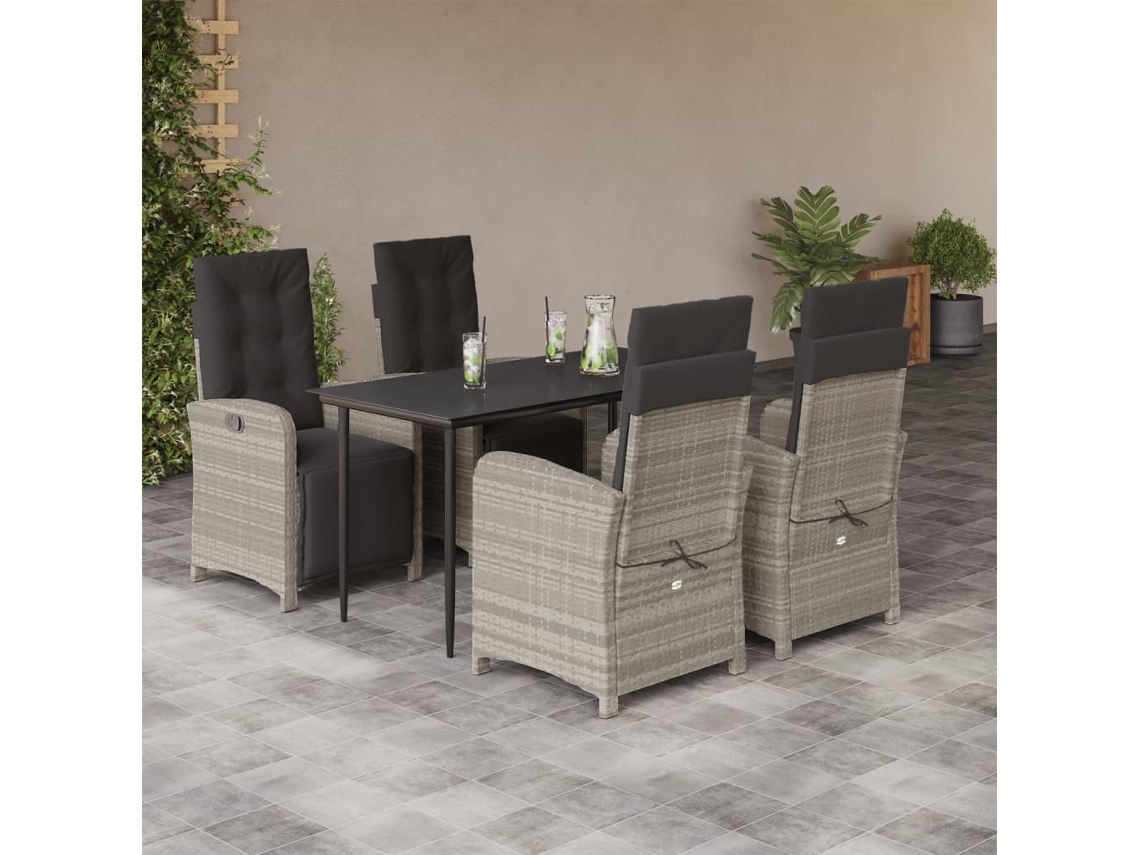 Vidaxl 5 Pcs Conjunto De Jantar P/ Jardim C/ Almofadões Cinzento Claro