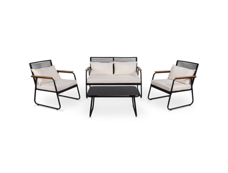 Conjunto de jardim de 4 lugares OLBIA SET WHITE OFF, mesa de centro exterior sofá de 2 lugares 2 cadeirões, beige, resistente aos raios UV