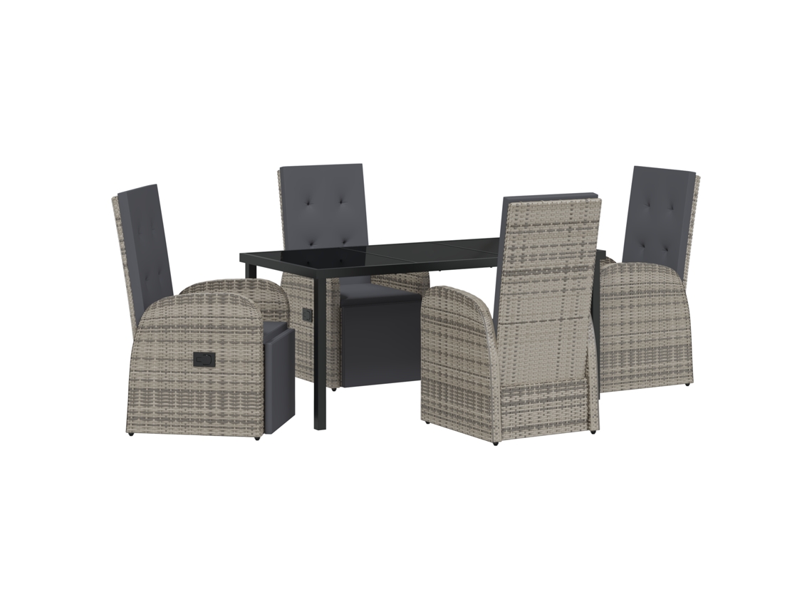 Conjunto 5 De Jantar De Jardim Vidaxl Com Almofadas Cinza Rattan Poliéster