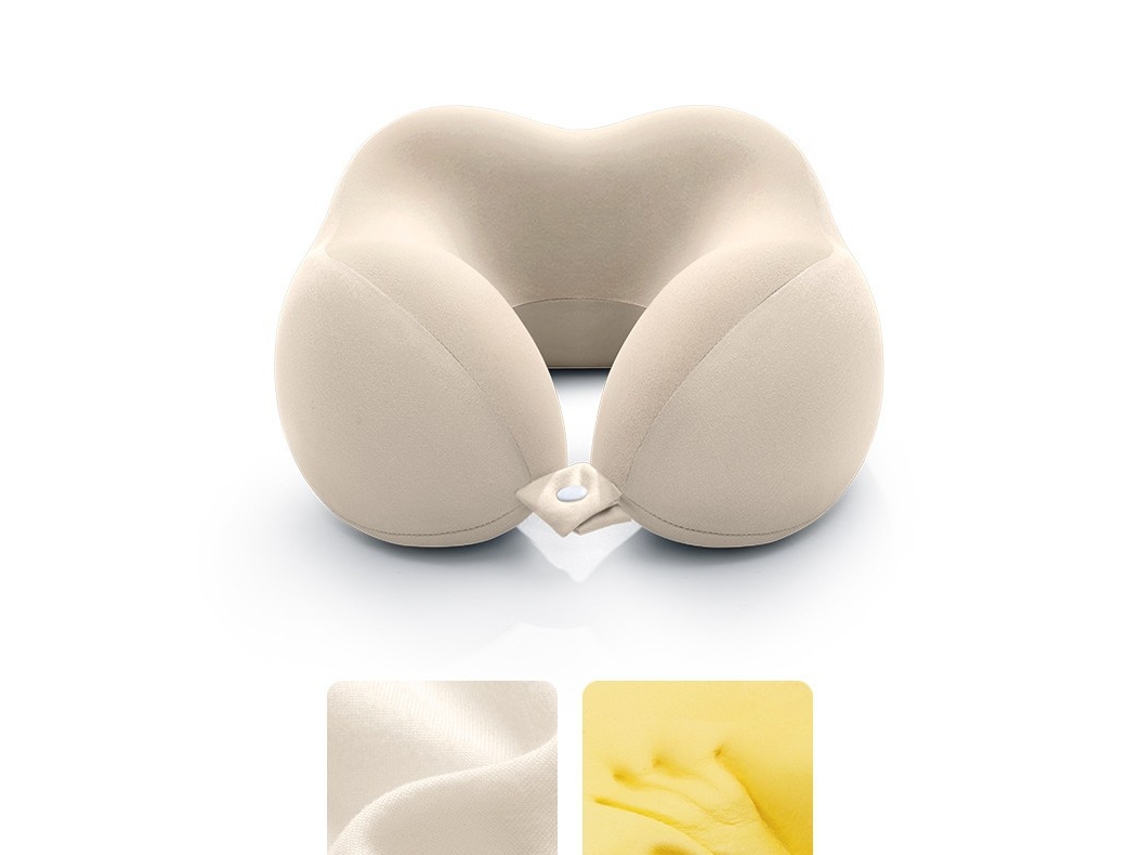 Travesseiro Cervical em Espuma Viscoelástica Formato U, para Viagens, Confortável e com Apoio de Cabeça 360°, Cor Bege AQUAFORGE