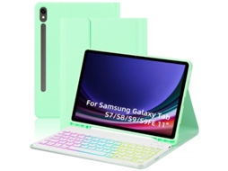 Lurelia Capa Com Teclado Bluetooth Para Samsung Tab S9 Plus 12.4" Retroiluminação Colorida, Layout Pt, Verde E Branco