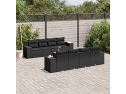 Vidaxl 9 Pcs Conjunto De Sofás P/ Jardim C/ Almofadões Vime Pe Preto