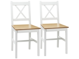 Conjunto de 2 Cadeiras de Jantar em Madeira Maciça, Estilo Campestre, Encosto Cruzado, Branco e Carvalho LAMAISON
