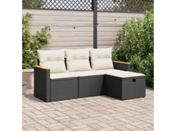 Vidaxl 4 Pcs Conjunto De Sofás Para Jardim C/ Almofadões Vime Pe Preto