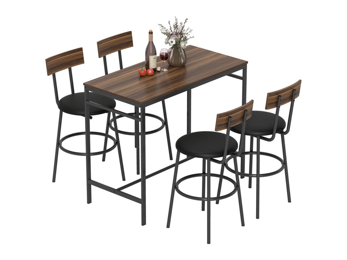 Mesa de Bar Industrial com 4 Cadeiras, para Cozinha ou Sala, Madeira e Aço | S/MARCA