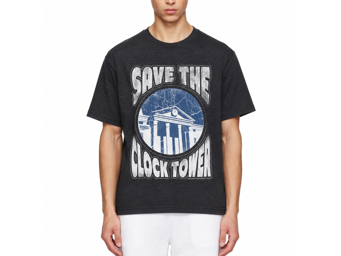 Rockinstone Back To The Future Movie Save Clocktower Heather Black Adult T-shirt Size:xxl